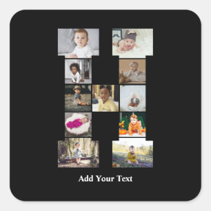 Design Your Own Letter H Photo Collage Square Sticker
