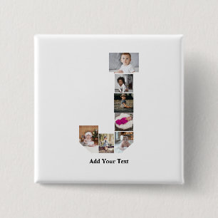 Design Your Own Letter J Photo Collage 2 Inch Square Button