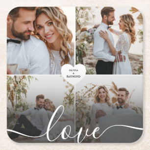 Design Your Own Love Collage Photography Square Paper Coaster