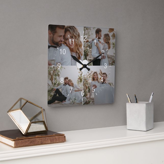 Design Your Own Love Collage Photography Square Wall Clock (Office)