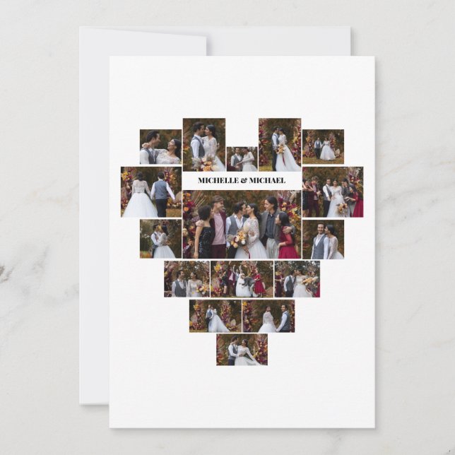 Design Your Own Love Heart Shaped Photo Collage Announcement (Front)