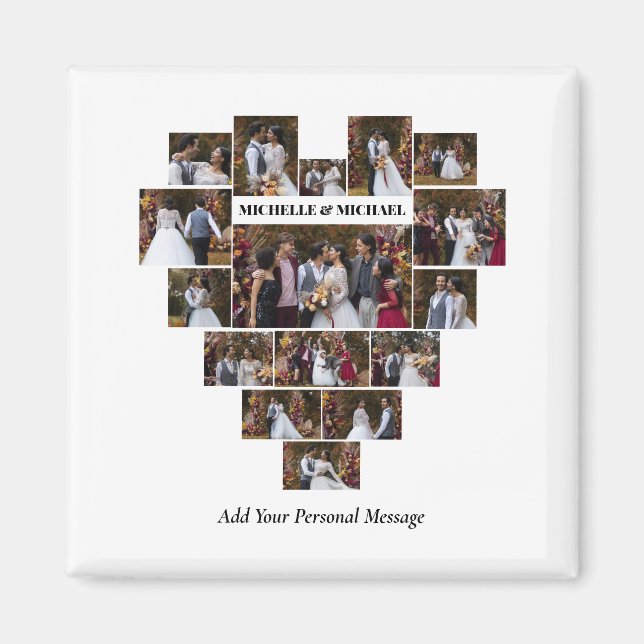 Design Your Own Love Heart Shaped Photo Collage Magnet (Front)