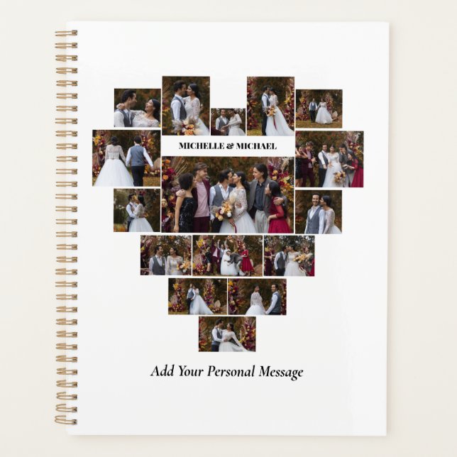 Design Your Own Love Heart Shaped Photo Collage Planner (Front)
