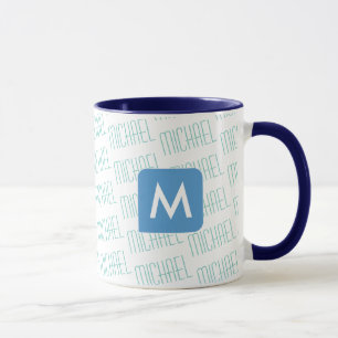 design your own name pattern blue colour mug