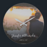 Design your own personal photo wedding large clock<br><div class="desc">Create your own personal photo wedding wall clock.
Add your own most beautiful wedding photo,  add your names and wedding date.
A very personal wedding gift.</div>