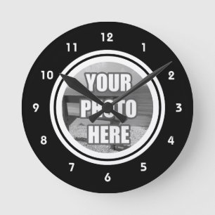 Design Your Own Photo Personalized Black White Round Clock