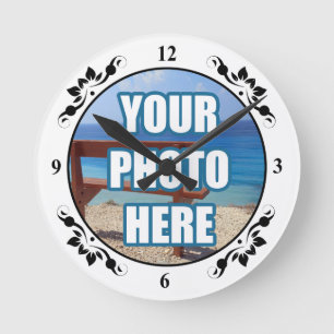 Design Your Own Photo Personalized Fancy Frame Round Clock