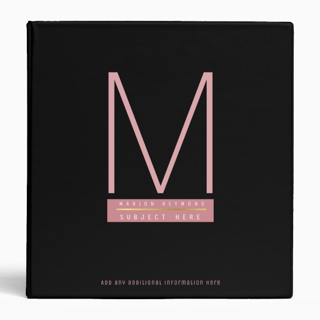 design your own pink monogram black prof binder (Front)