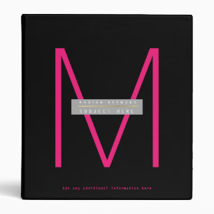 design your own pink monogram on black prof binder