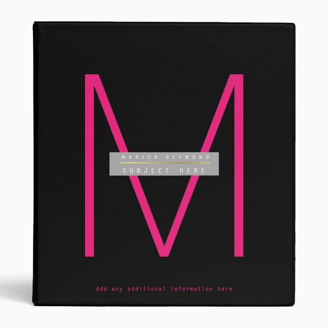 design your own pink monogram on black prof binder (Front)