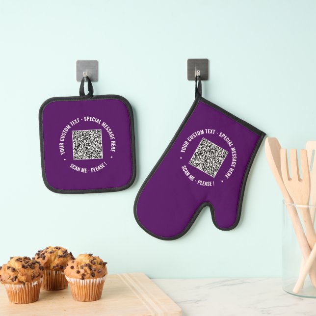Design Your Own QR Code Custom Text Personalized Oven Mitt & Pot Holder Set (Insitu(Hanging))