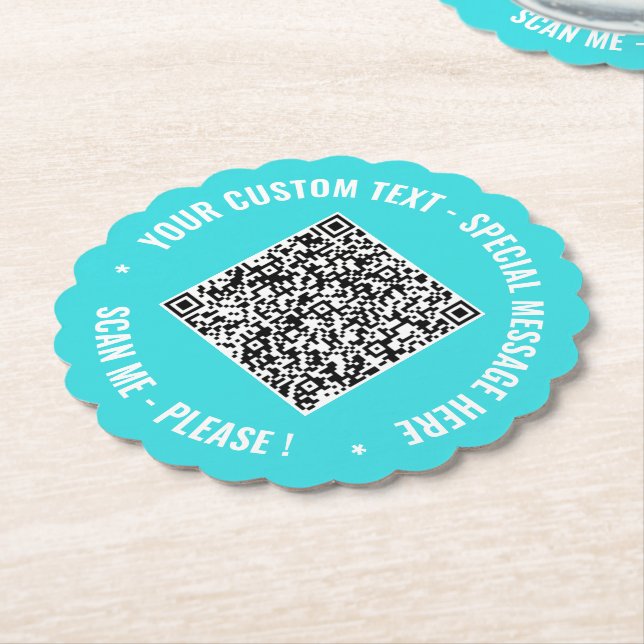 Design Your Own QR Code Paper Coasters Custom Text (Angled)