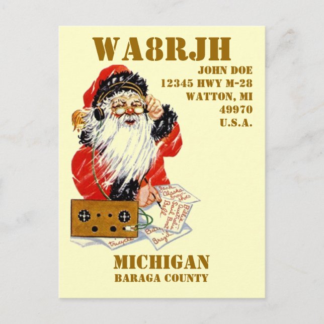 Design Your Own QSL HAM Radio Operator Op Santa Holiday Postcard (Front)
