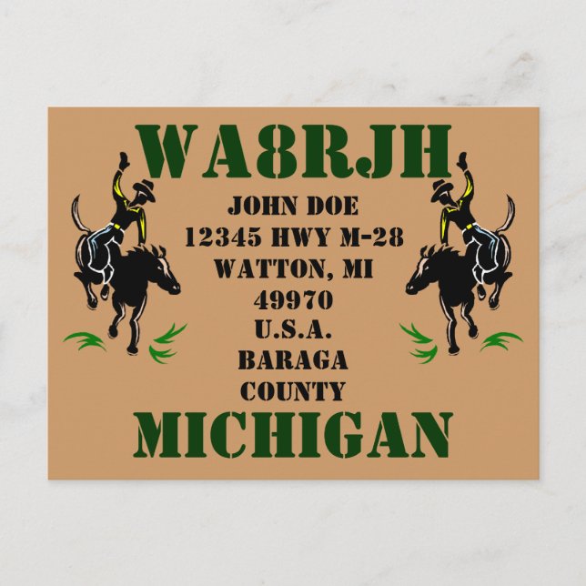 Design Your Own QSL HAM Radio Ops Card Bronc Rider (Front)