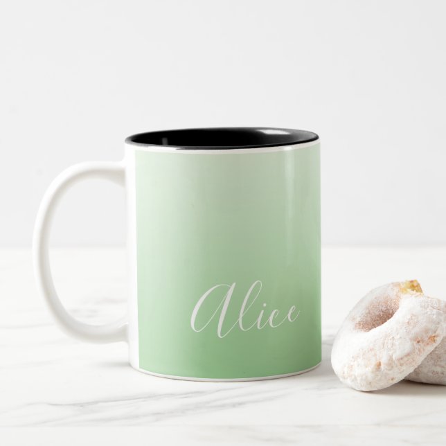Design Your Own Sage OMbre and Your Name Two-Tone Coffee Mug (With Donut)