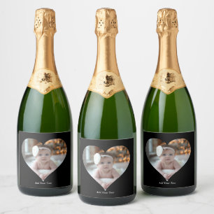 Design Your Own Single Heart Shaped Photo Sparkling Wine Label