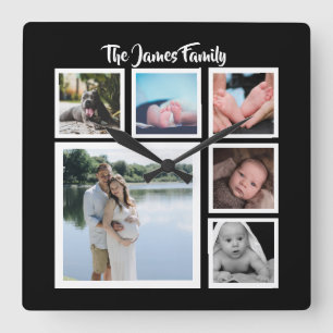 Design Your Own Six Photo Collage Template Square Wall Clock