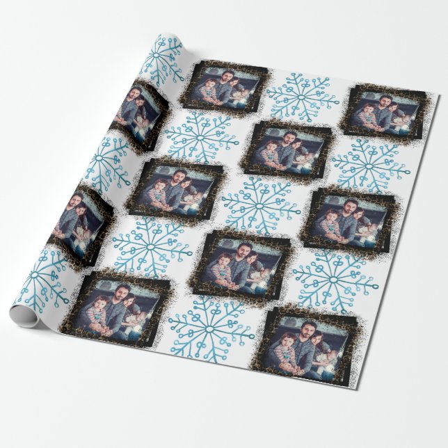 Design Your Own SnowFlake Leopard Family Photo Wrapping Paper (Unrolled)