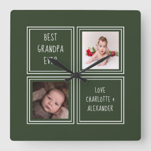 Design Your Own Two Photo Purple Template Square Wall Clock
