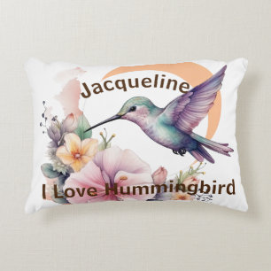 Design Your Own Watercolor Hummingbird Custom Name Accent Pillow