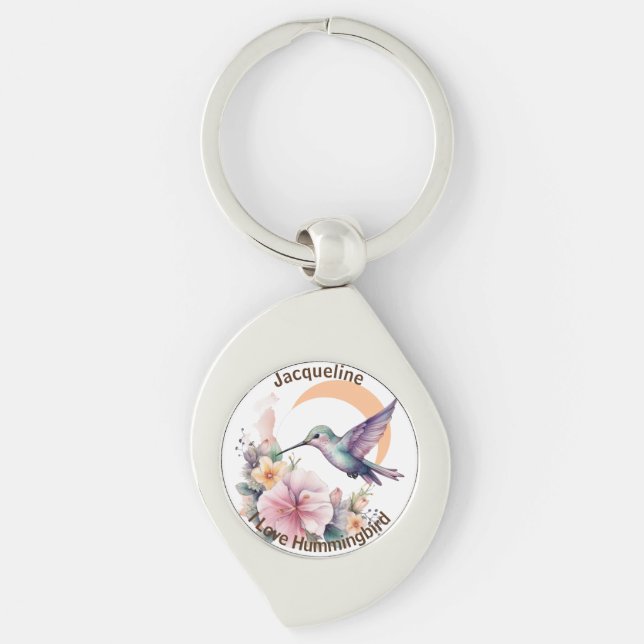 Design Your Own Watercolor Hummingbird Custom Name Keychain (Front)