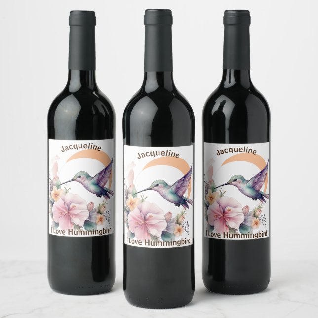 Design Your Own Watercolor Hummingbird Custom Name Wine Label (Bottles)