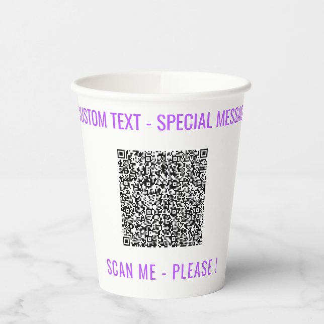 Design Your QR Code and Text Paper Cups Example (Left)