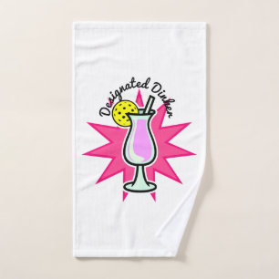 Designated Dinker - Pink Cocktail with Pickleball Hand Towel
