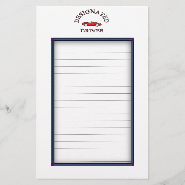 Designated Driver Sign Up Sheets Stationery (Front)