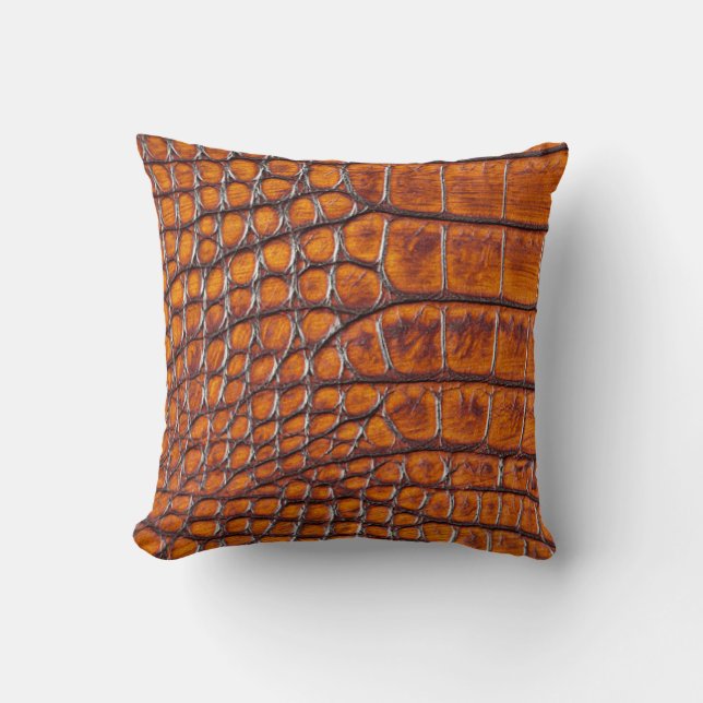 Designer Alligator Crocodile Skin Bronze Colour Throw Pillow (Front)