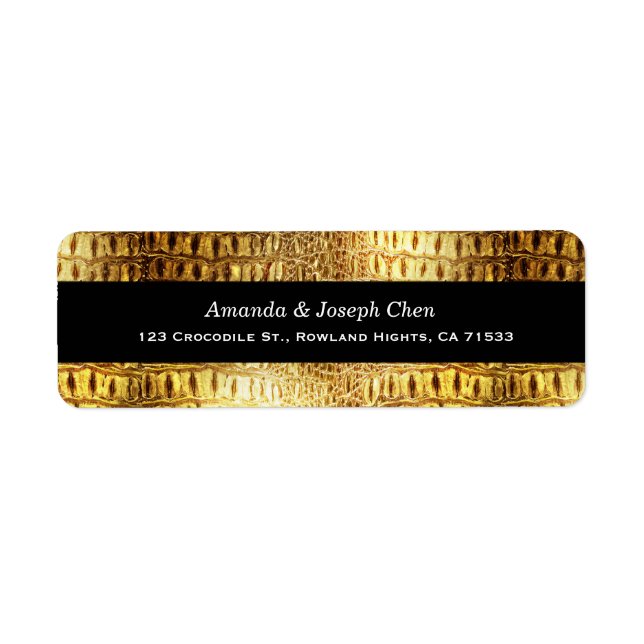Designer Alligator Crocodile Skin Shiny Gold Black (Front)