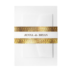 Designer Alligator Crocodile Skin Shiny Gold Brown Invitation Belly Band