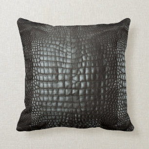 Designer Alligator Skin Dark Grey Matte Throw Pillow