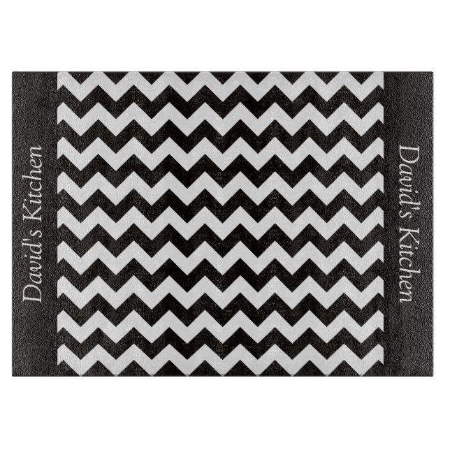 Designer Black Chevron Glass Cutting Board (Front)