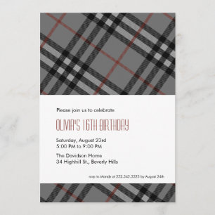 Designer Black Plaid Invitations