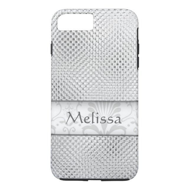 Designer Bling Damask Pattern Personalized -Silver Case-Mate iPhone Case (Back)