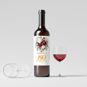 Designer Blush Burgundy 80th Birthday Wine Labels