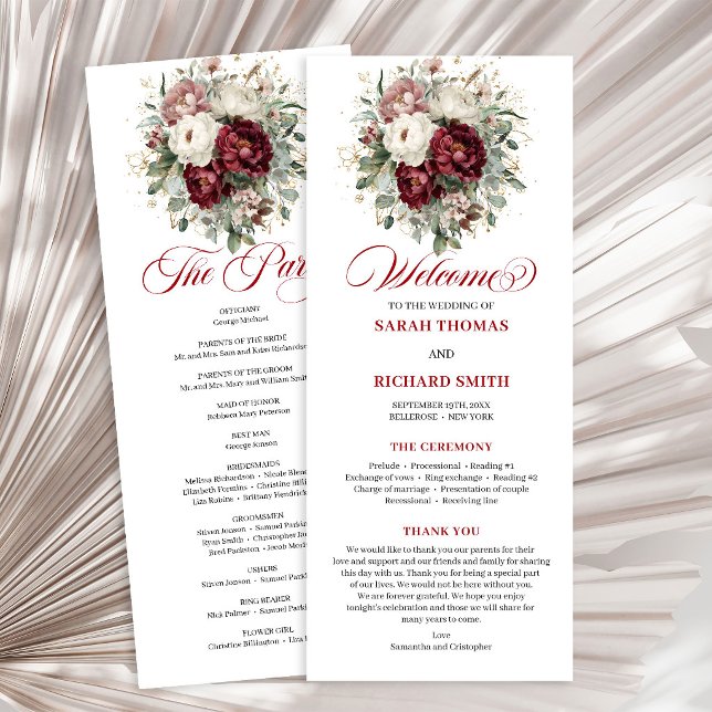 Designer Blush Burgundy Gold Wedding Program (Designer Blush Burgundy Gold Wedding Program)