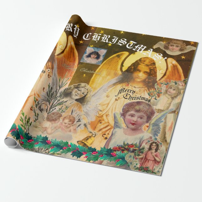 DESIGNER CHRISTMAS ANGEL COLLAGE Wrapping Paper (Unrolled)