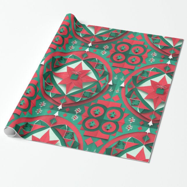 Designer Christmas Pattern Wrapping Paper (Unrolled)