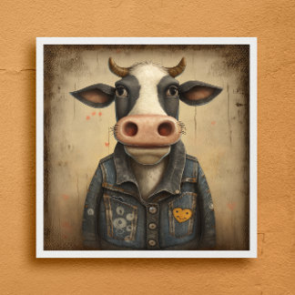 Designer Dairy Vest- Funny cow in a costume Poster