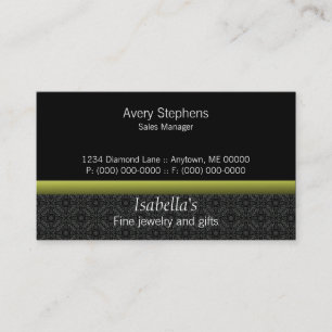 Designer Damask Business Card, Olive Green Card