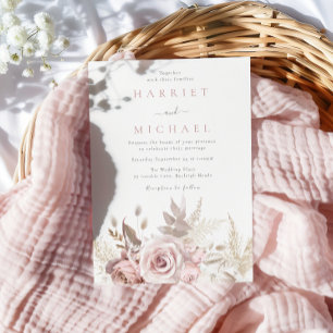 Designer Dusty Rose & Blush Floral Wedding Invitation