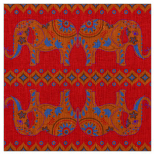 Designer Fabrics - Natural Linen- Elephants Fabric