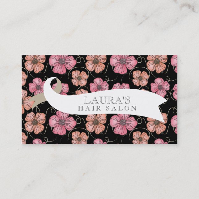 Designer Floral Pattern Hair Salon Business Cards (Front)