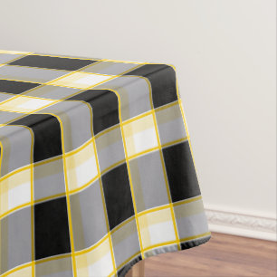 Designer gingham pattern black and yellow tablecloth