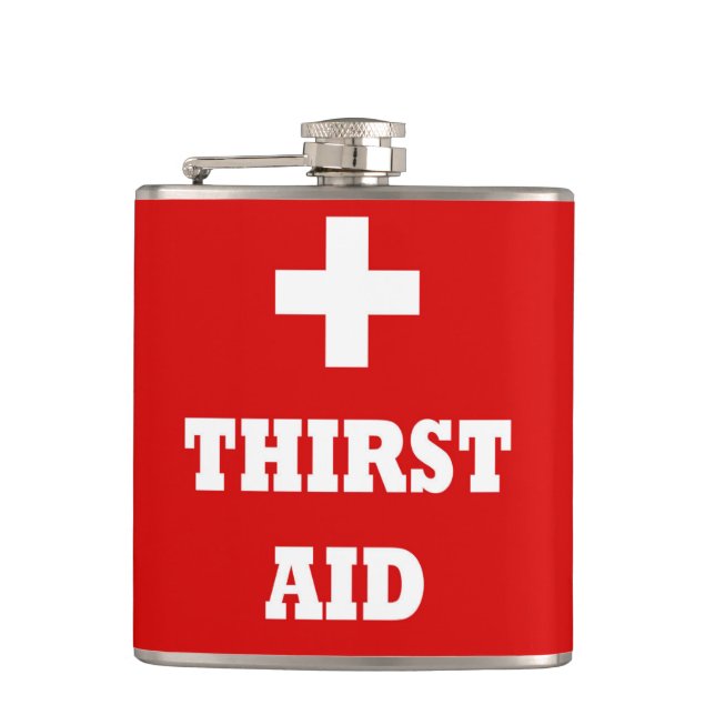 Designer Hip Flask 7 Oz - Nutcase - Thirst Aid (Front)