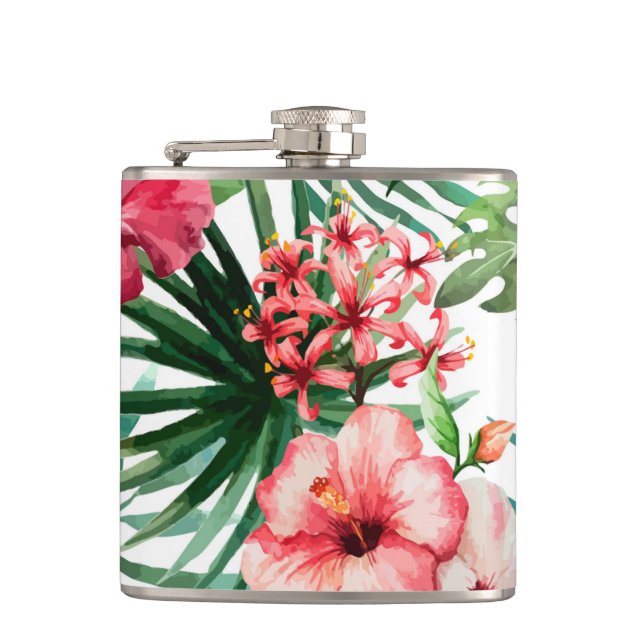 Designer Hip Flask- Hibiscus Green Hip Flask (Front)