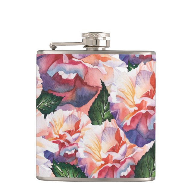 Designer Hip Flask- Pink Rose Hip Flask (Front)
