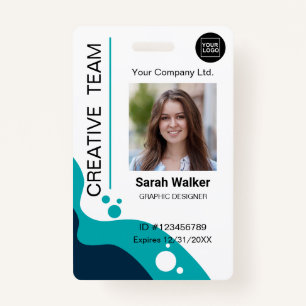 Designer ID Employee Photo Logo Name blue-turquois Badge